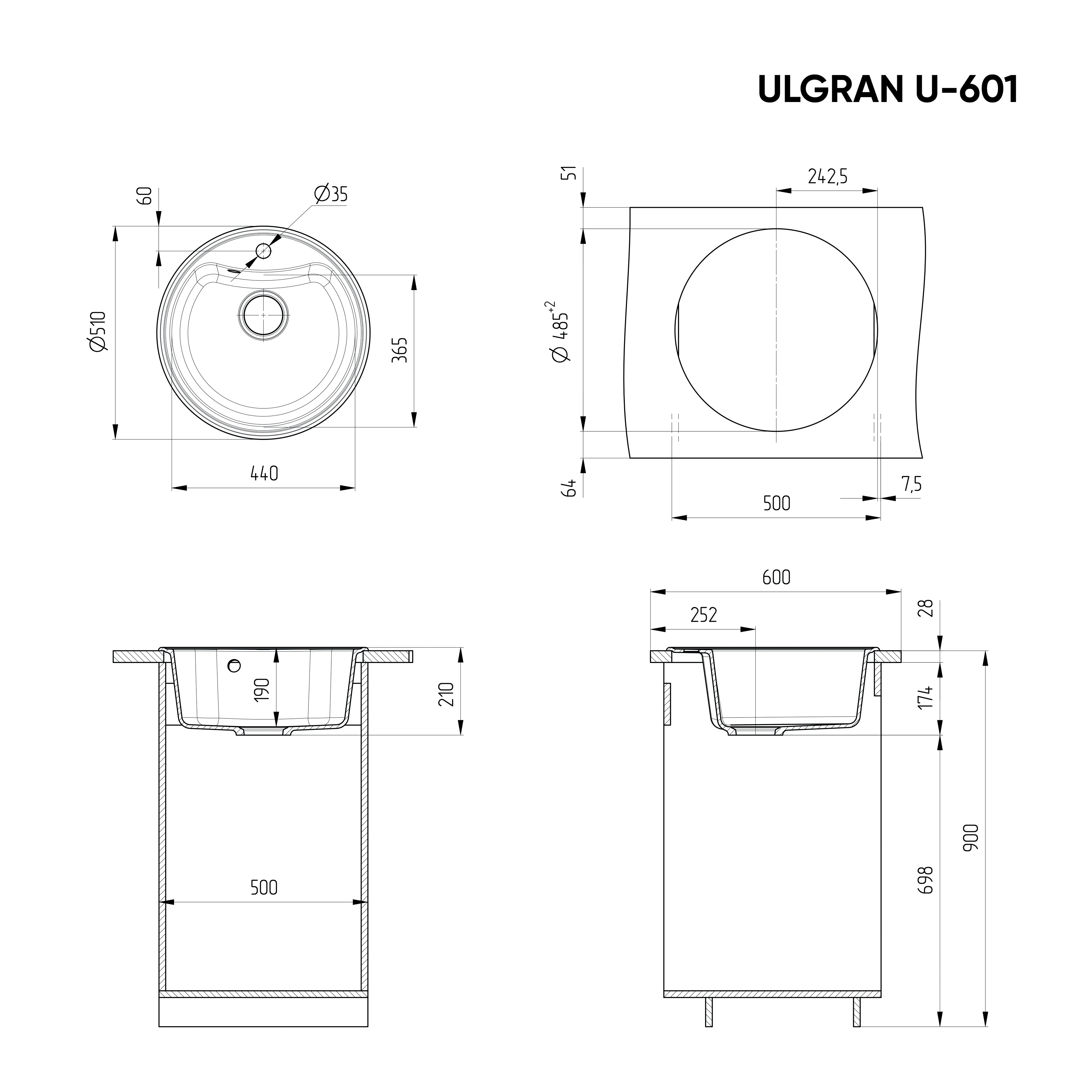 Мойка Ulgran U-601-342 графит